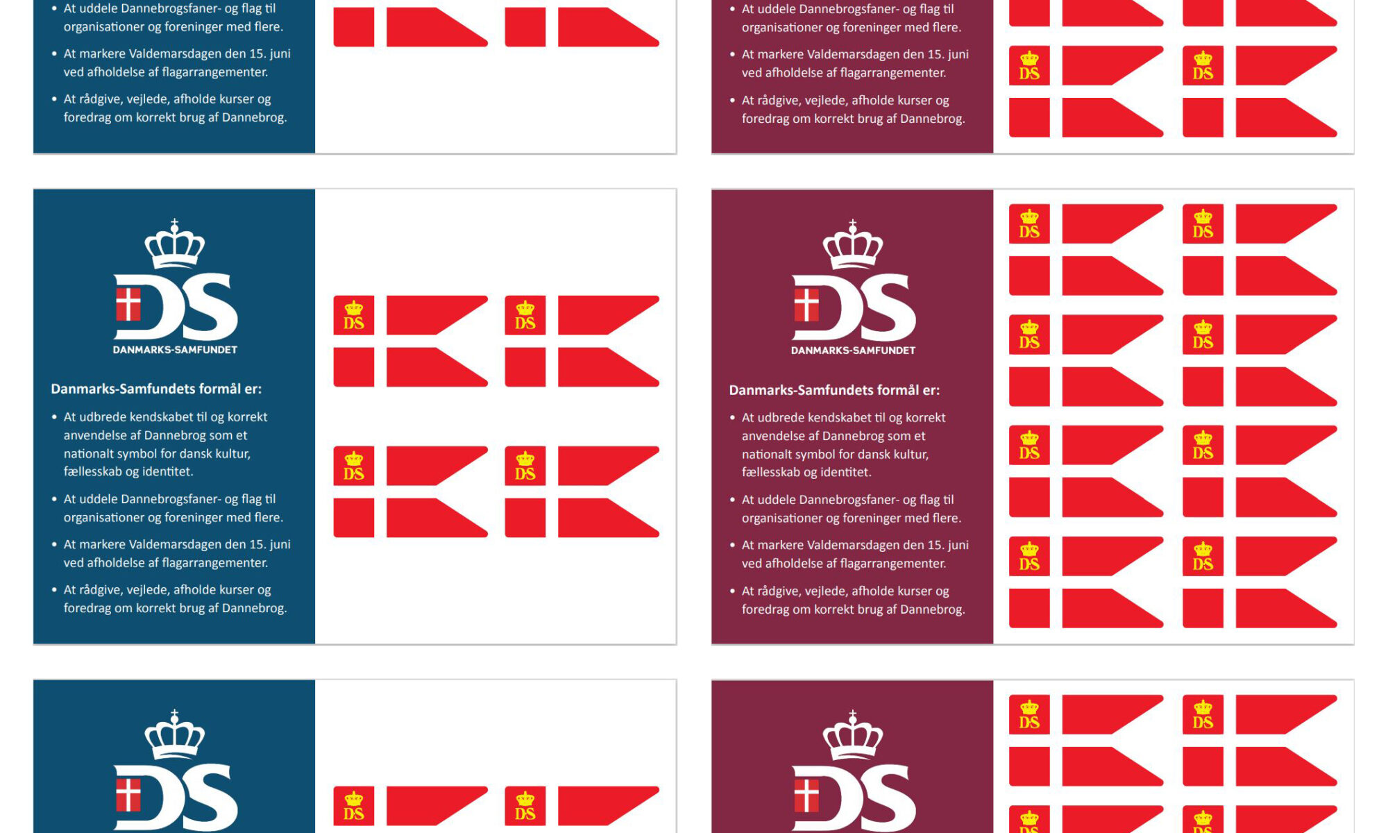 3 x Postkort med 4 Valdemarsflag + 3 x Postkort med 8 Valdemarsflag